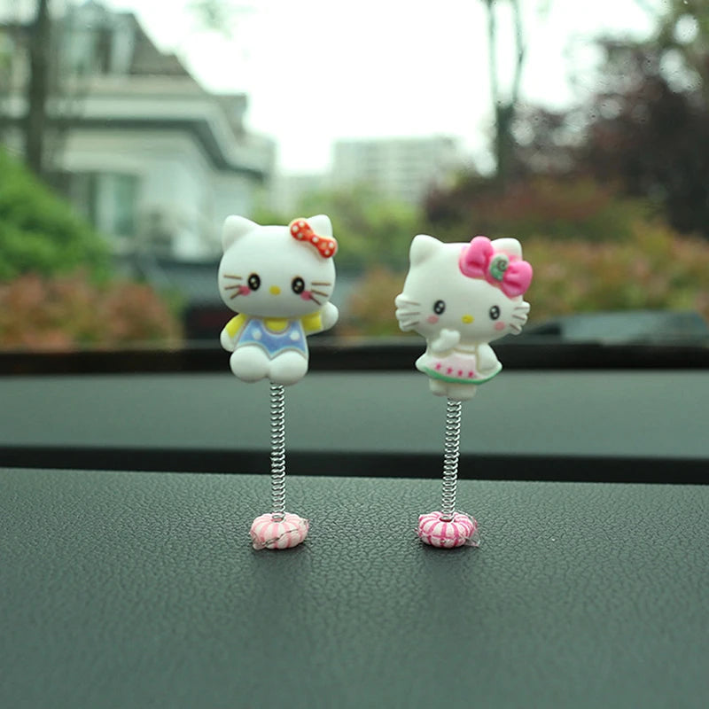 5PCS/Bag Cute Hello Kitty Car Shaking Head Ornaments Cat Auto Centre Console Dashboard Mirror Decorations Desk Accessories Gifts