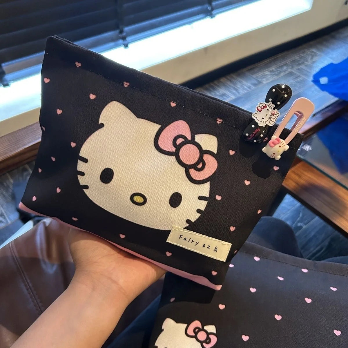 Harajuku Japanese Girl Polka Dot Hello Kitty Makeup Storage Bag Kawaii Charms Storage Bag Birthday Gift