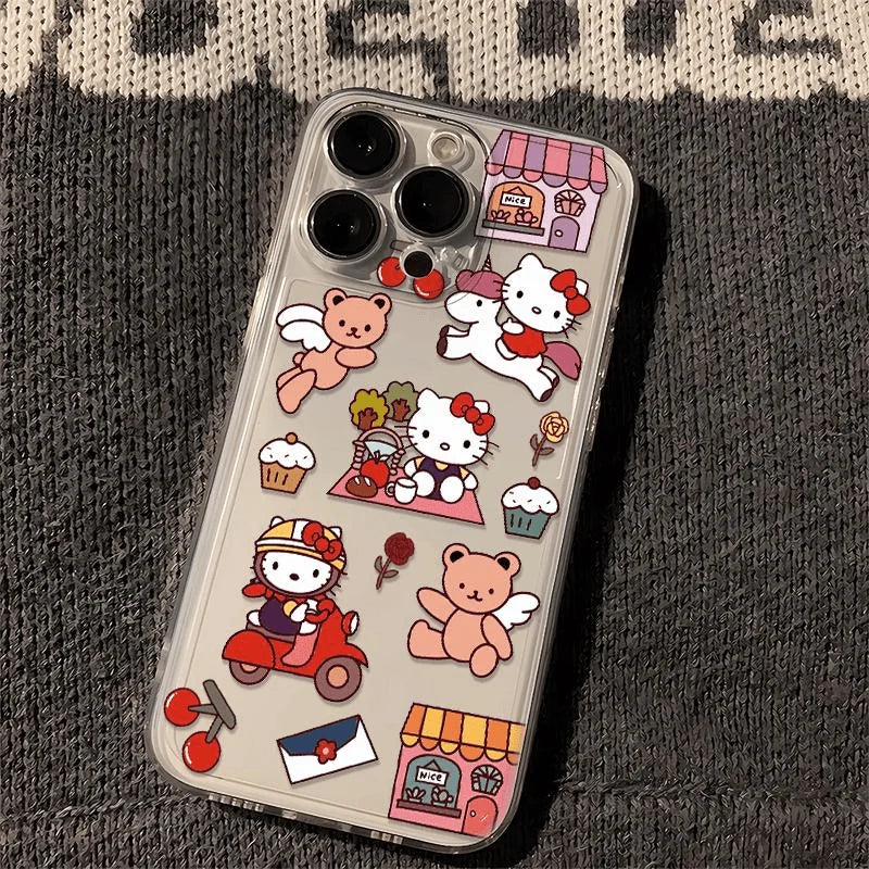 Hello Kitty Lovely Clear Phone Case For iPhone 16 15 14 13 11 12 Pro Max XS XR 14 15 7 8 Plus Y2K Girl Transparent  Cover