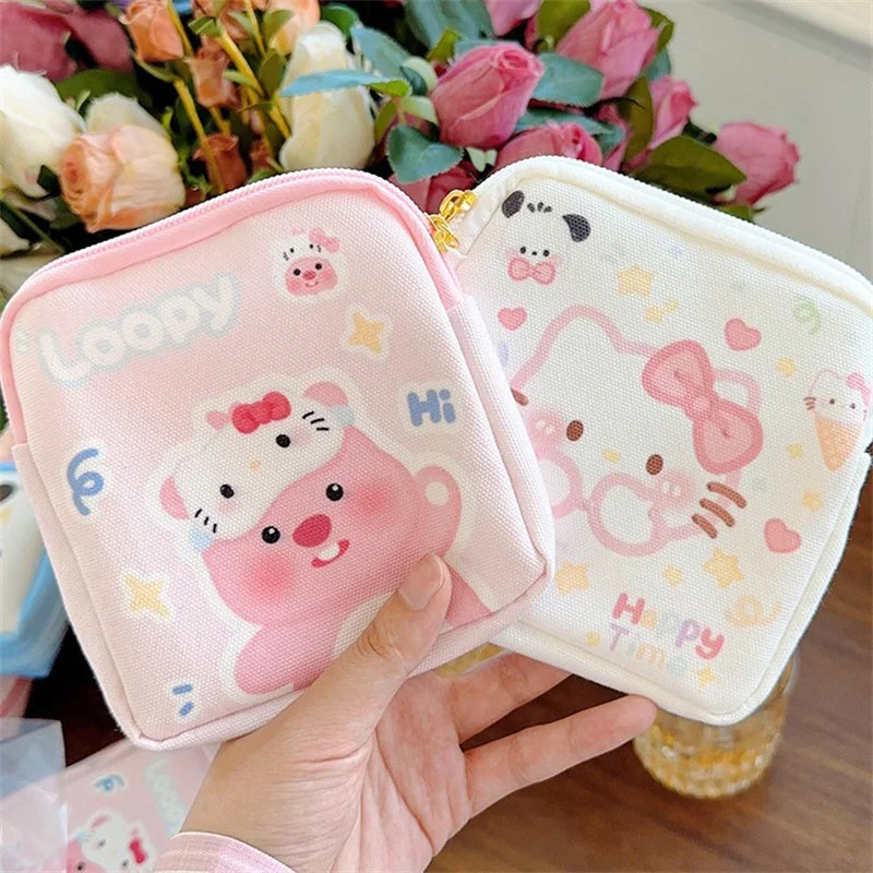 Kawaii Cartoon Hello Kitty Girl Tampon Sanitary Napkin Storage Bag Cute Mini Cosmetics Coin Purse Bag Women Gifts