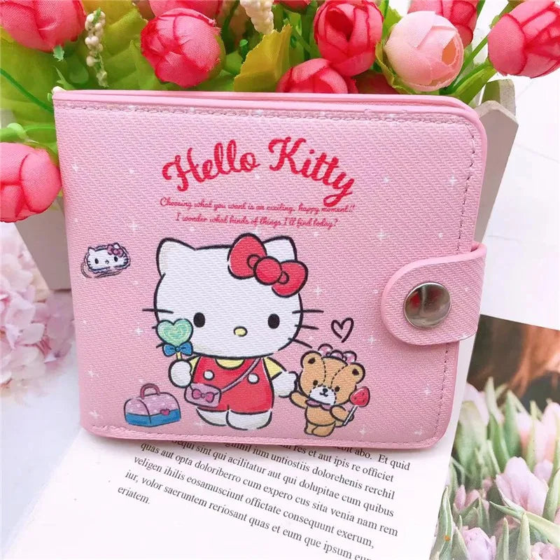 Hello Kitty Cinnamoroll My Melody Kuromi New Pu Casual Money Bag Coin Purse Card package Wallet With Buttons ﻿