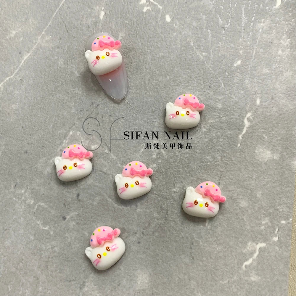 20PCS Kawaii Cartoon 3D Nail Accessories Hello Kitty Kuromi Dress Up Bowknot Decoration Art Charms DIY Jewelry Supplies Gift