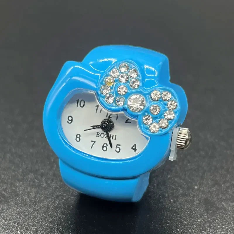 Hello Kitty Watch Ring, Cute Kt Cat Bow, Rhinestone Clock Ring, Girls Jewelry, Kids Gifts, Kawaii Toys