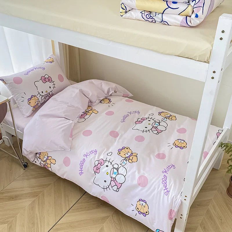 Hello Kitty Bedding Set Kuromi Cinnamoroll 100%cotton King Queen Full Size Duvet Cover Bed Sheet Pillowcase Home Textile