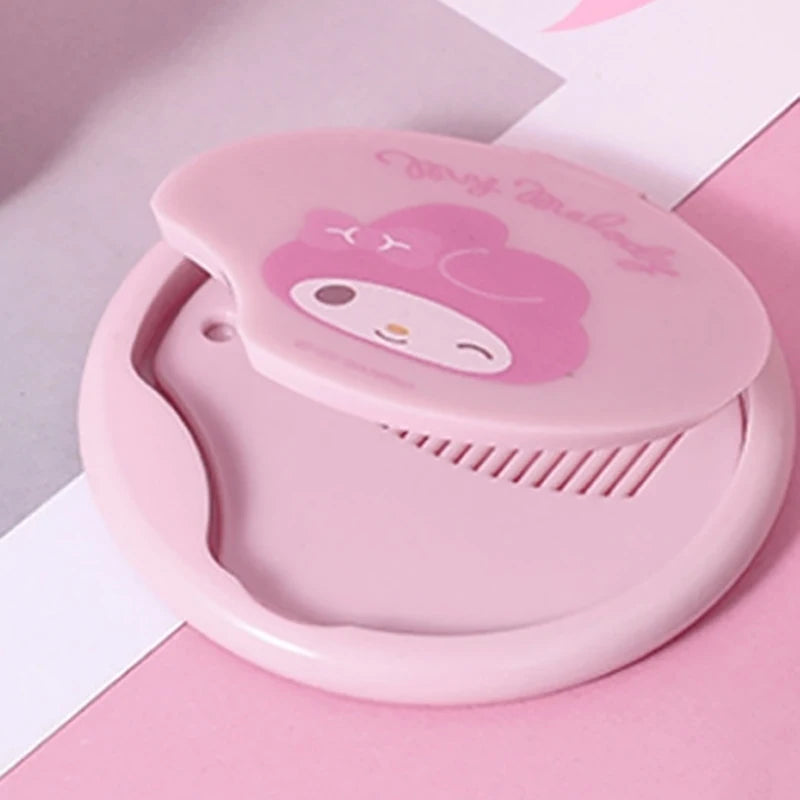 Hello Kitty My Melody Double Sided Folding Mirror Cute Portable Mirror Comb Integrated Mini Makeup Mirror Girl Gifts