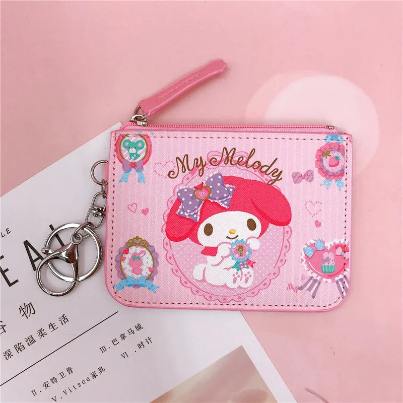 Hello Kitty Coin Purse My Melody Bag Kawaii Wallet Anime Pompom Purin Cinnamoroll Card Holder Children Pu Wallet Gifts