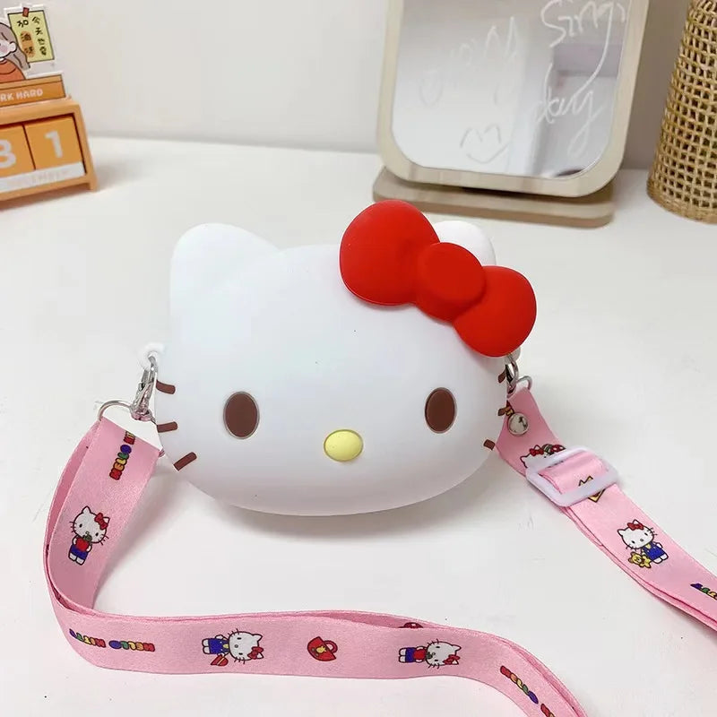 Kawaii Kuromi Silica Gel Bag Hello Kitty Messenger Bag My Melody Cinnamo roll Silicone Coin Purse Storage Gift