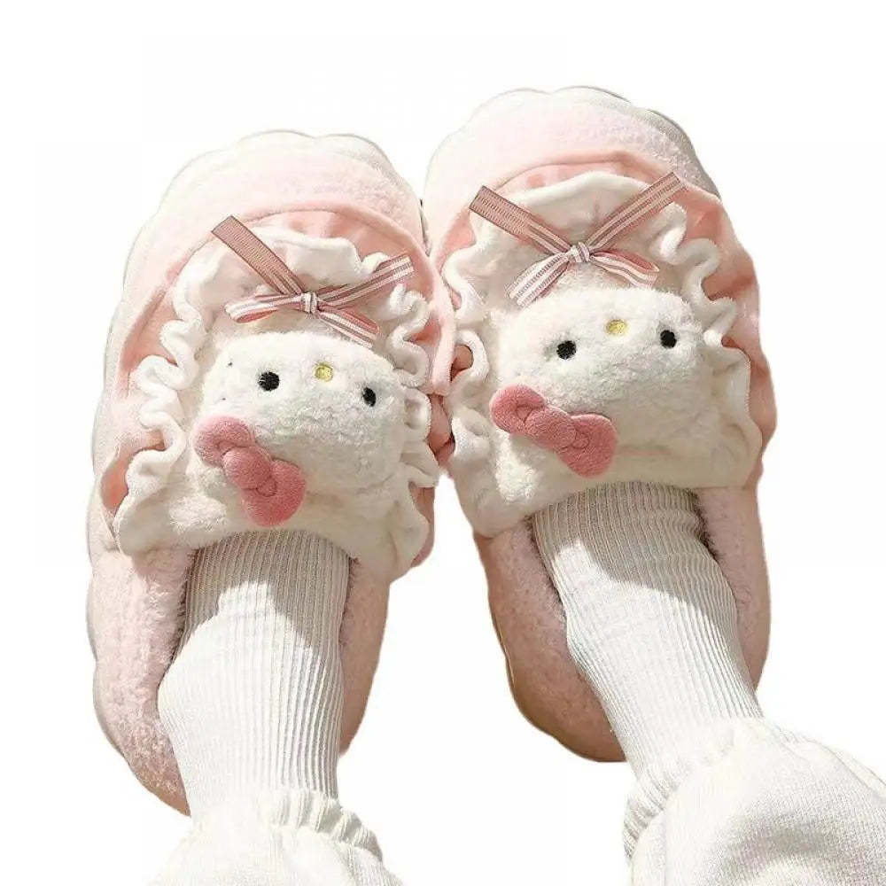 New Kuromi Hello Kitty Womens Slippers Sanrio My Melody Cinnamoroll Kawaii Cartoon Cute Indoor Outdoor Thick Sole Winter Slipper