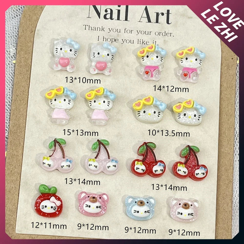 20Pcs Kawaii Sunglasses Hello Kitty Nail Accessories Diy Transparent Glitter Powder Cherry Bear Phone Case Decoration