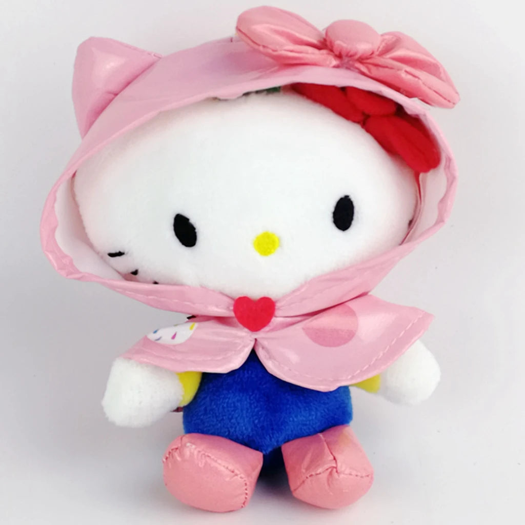 13cm Raincoat Hello Kitty Pendant Keychain Plush Toys Stuffed Animal Soft Doll Kids Cartoon Anime Birthday Gift