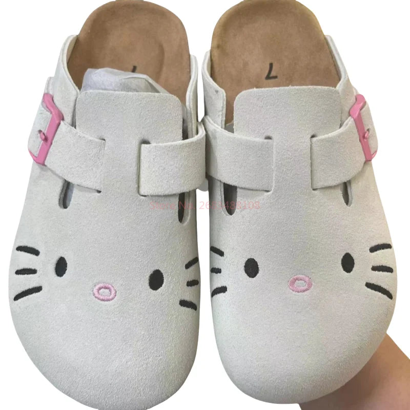 Hello Kitty Cat Kawaii Anime Slippers Summer Female New Thick Sole Flat Shoes Sweet Cartoon Outdoor Anti Slip Slippers