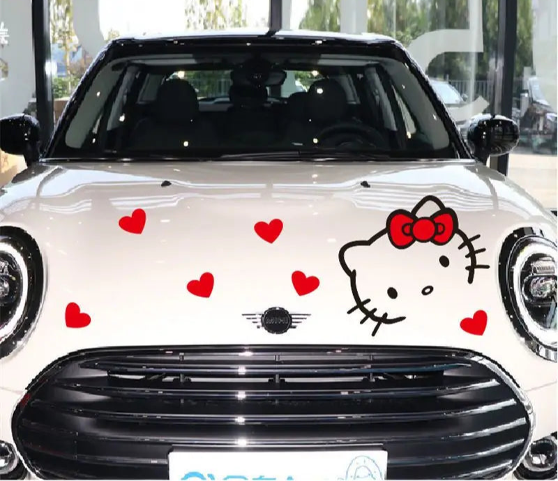 Sanrio Hello Kitty Hood Car Sticker Cartoon Anime Kt Cat Cute Flower Hood Car Body Decoration Cars Door Stickers Diy Toys Gifts