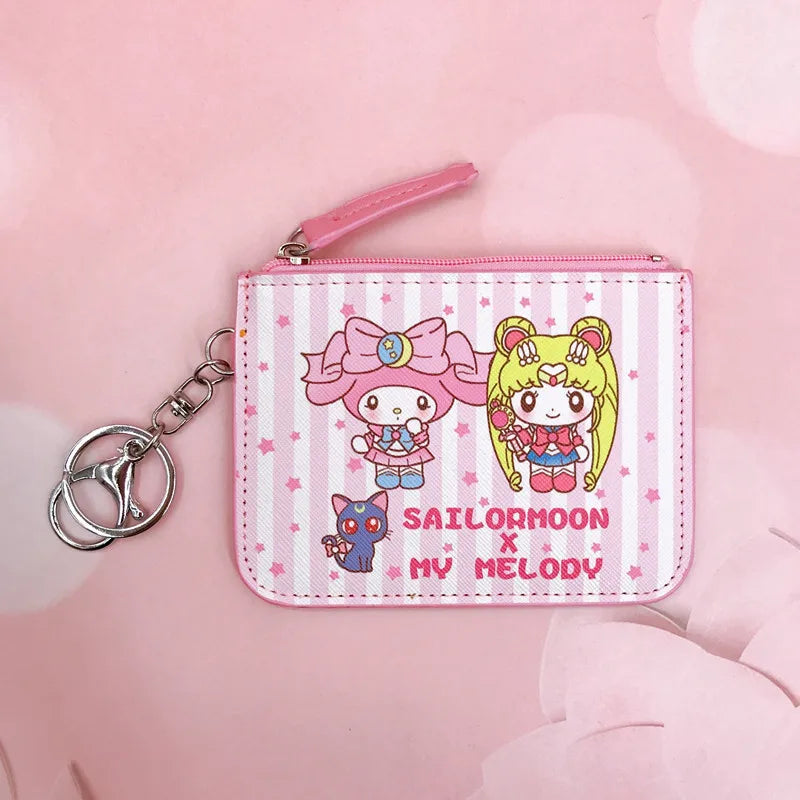 Hello Kitty Coin Purse My Melody Bag Kawaii Wallet Anime Pompom Purin Cinnamoroll Card Holder Children Pu Wallet Gifts