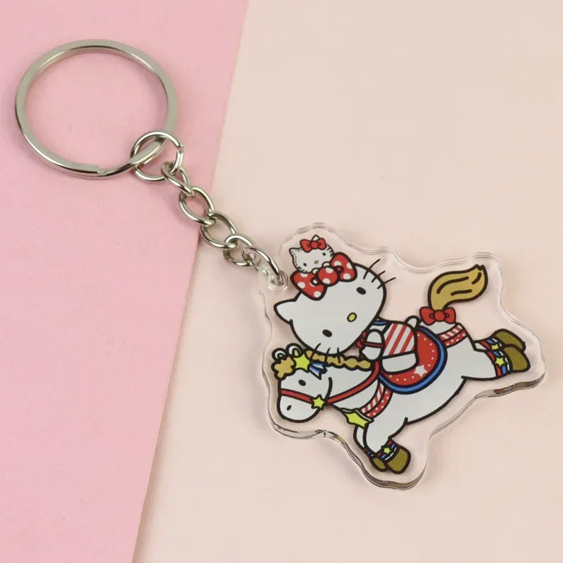 Hello Kitty Acrylic Keyring Anime Peripherals Keychain Accessories Children School Bag Car Key Pendant Girls Birthday Toys Gift