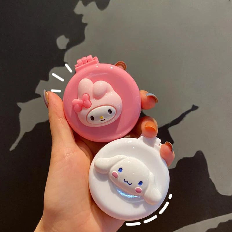 Kawaii Hello Kitty Makeup Mirror Y2K Anime Kuromi Melody Cinnamoroll Cute Folding Airbag Comb Mini Carry-On Small Mirror