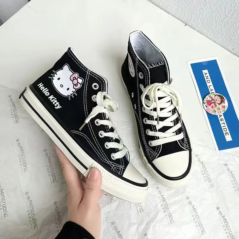 Hello Kitty High Top Canvas Shoes Student Cartoon Graffiti Skateboard Shoes Kawaii Girls Preppy Style Versatile Sneakers