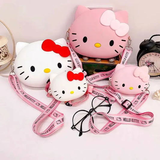 Hello Kitty Small Bag Adorable 3D Cartoon Cute Silicone Zipper Bag Kawaii Waterproof Crossbody Bag Coin Purse Birthday Gift Toys