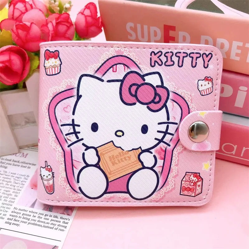 Hello Kitty Cinnamoroll My Melody Kuromi New Pu Casual Money Bag Coin Purse Card package Wallet With Buttons ﻿