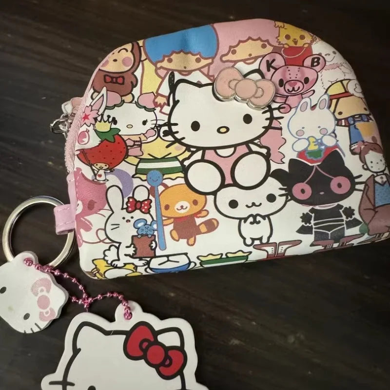 New Hello Kitty Wallet Cute Women's Soft Zipper Cartoon Pattern Mini Coin Bag Girl Birthday Gift Portable Handbag Multi function