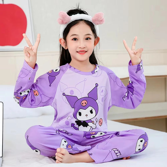 Cute Cinnamo roll Children Pajamas Suit Hello Kitty Sleepwear Melody Girl Boy Autumn Long Sleeved Home Suit Gifts