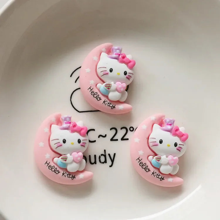 5pcs miniso series sanrio hello kitty cartoon resin flatback cabochons diy crafts materials jewelry making charms