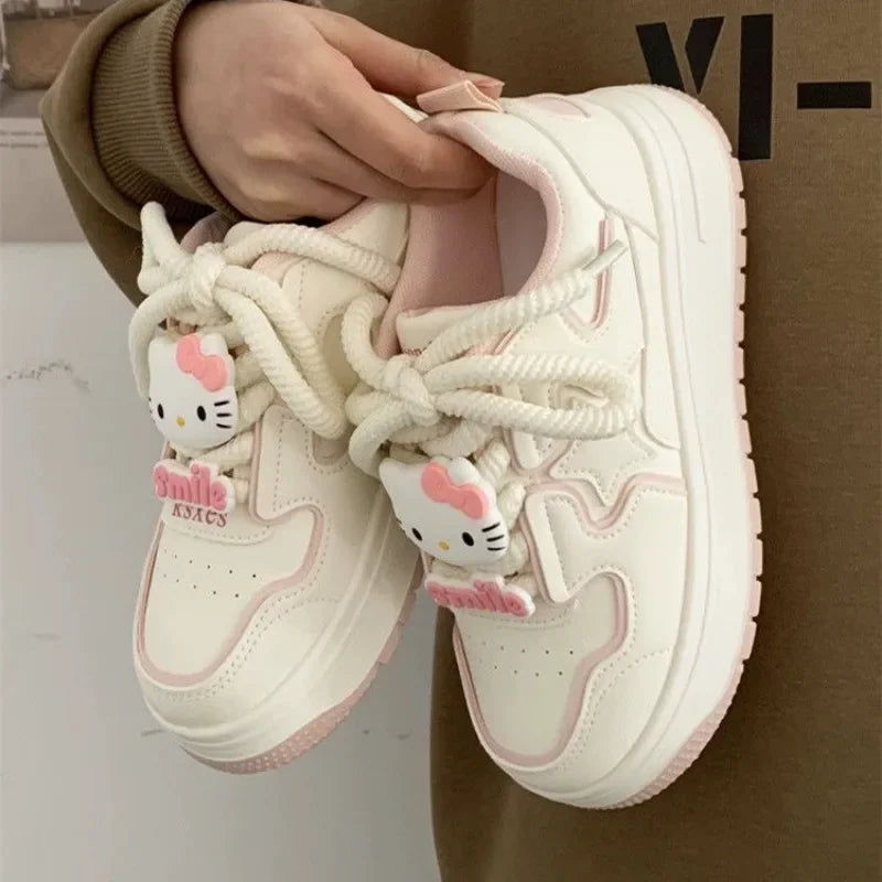 Hello Kitty Y2k Platform Off White Shoes for Women Versatile Casual Sneakers Students 2000s White Sneakers Women 2024 New