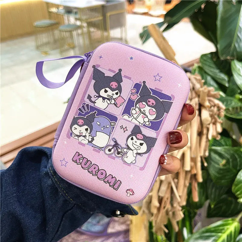 Cartoon Hello Kitty Data Cable Storage Bag Anime Kuromi Portable Charger Earphone Coin Sorting Case Organizer Carry Box