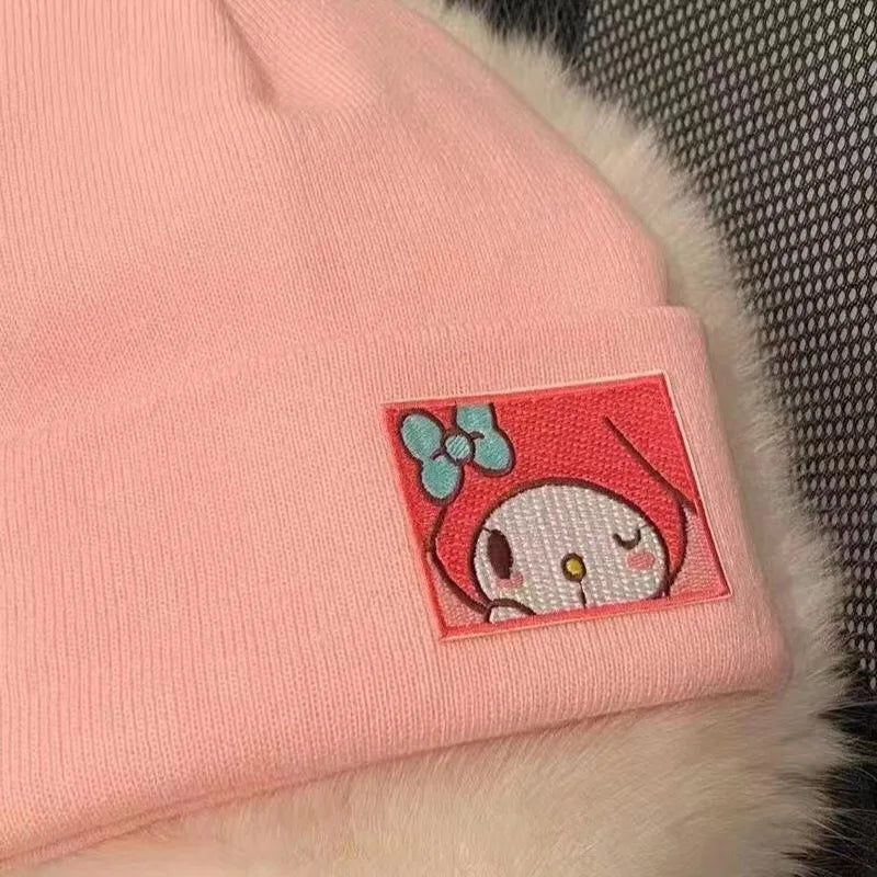 Sanrio Kuromi Winter Warm Knit Hat Cartoon Hello Kitty Cinnamoroll Melody Soft Comfortable Ski Cycling Cap Hat Girls Gifts