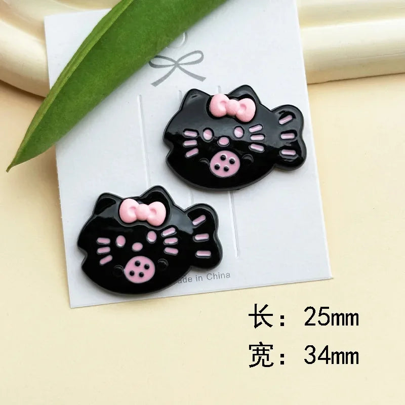 5pcs Cute Black Pink Hellokitty Cat Bow Fish Acrylic DIY Jewelry Accessories Mobile Phone Case Hole Shoes Patch Hairpin Material