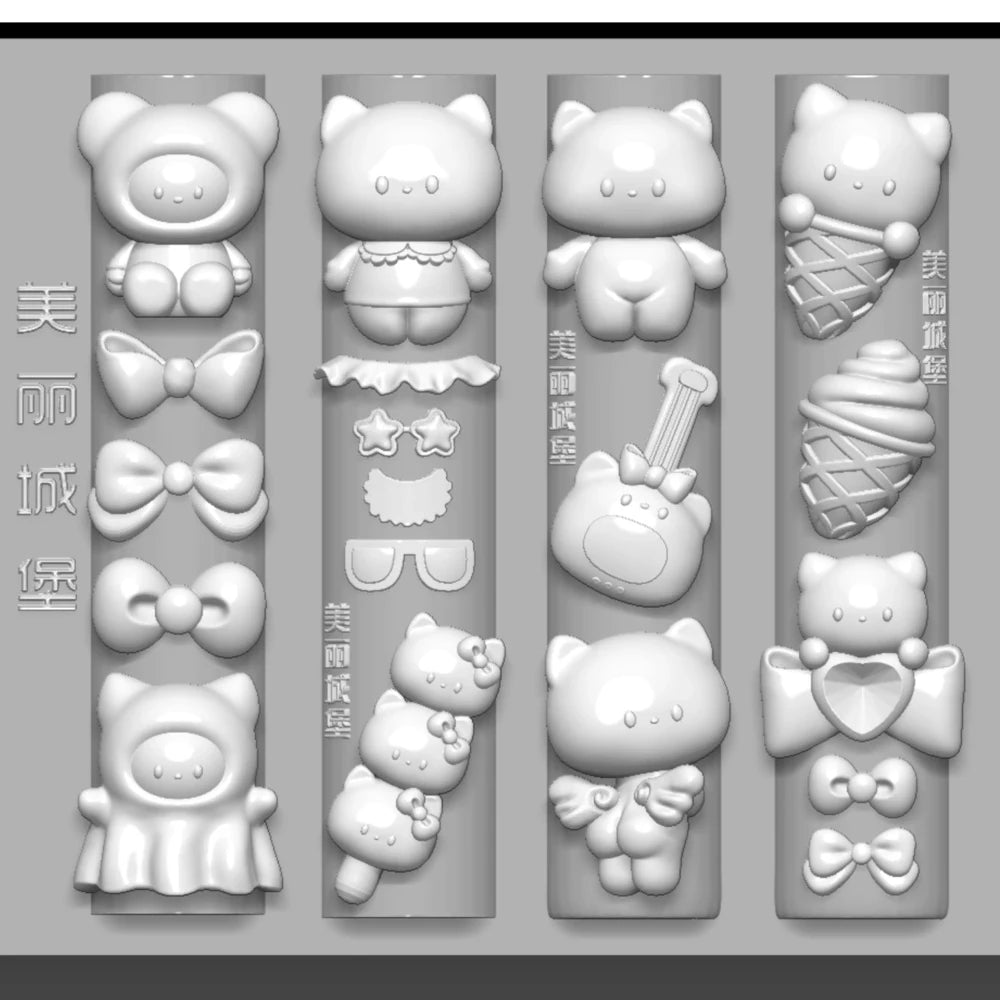 Kawaii cartoon Sanrio Hello Kitty Mymelody Kuromi Nail Art Mold Rabbit bear Lion DIY Design Silicone Nails Mold Manicure Tool