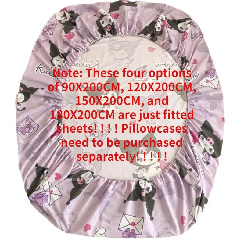 Pure Cotton Fitted Sheet Three-piece Set Hello kitty My Melody Cotton Bedspread Cute Kuromi Full Surround Protective Cover