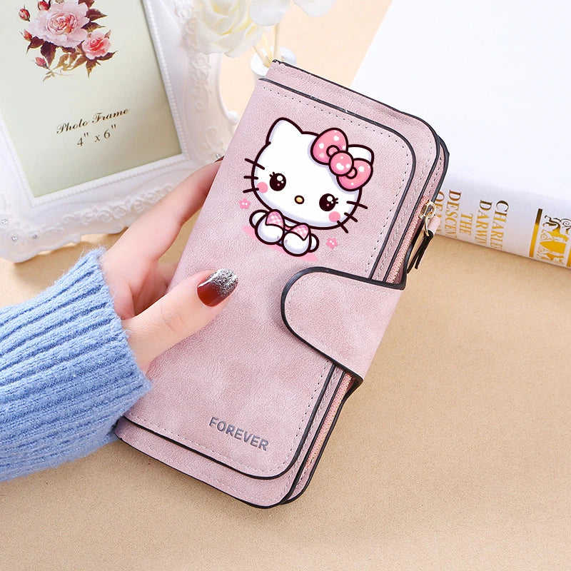 New Hello Kitty Wallet Women Anime Cartoon Fashion Multi-Card Slot Purse  Buckle Nubuck Material Two-color Fabric Wallets Gift