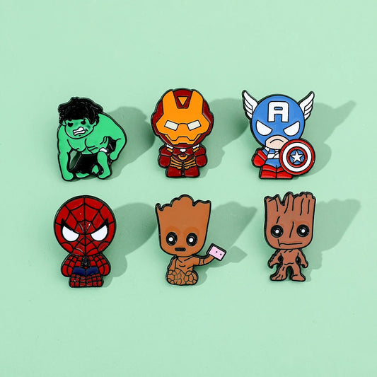 Creative Marvel Enamel Pins Superhero Metal Badge Spiderman Captain America Groot Hulk Iron Man Brooches Fashion Jewelry