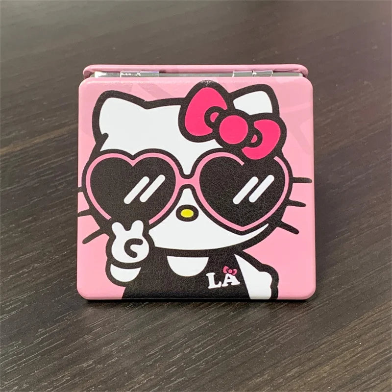 Hello Kitty Mirror Portable Small Mirror Hello Kitty Portable Folding Mirrors Double-Sided Pattern Makeup Gift For Girl