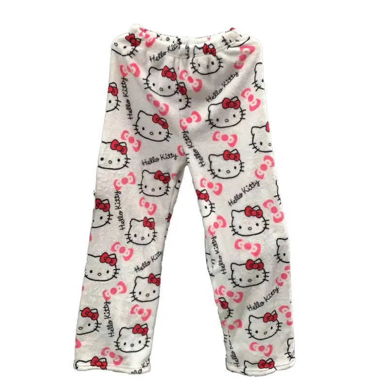 Sanrio Hello Kitty Pajamas Spider-Man Flannel Fashion Trouserswomen Kawaii Woolen AnimeCartoon Casual Home Pants Winter Clothing