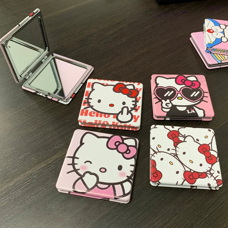 Hello Kitty Mirror Portable Small Mirror Hello Kitty Portable Folding Mirrors Double-Sided Pattern Makeup Gift For Girl