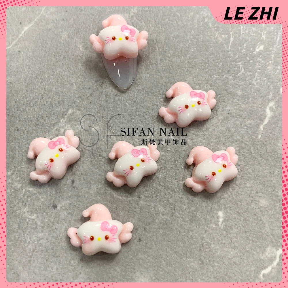 20PCS Kawaii Cartoon 3D Nail Accessories Hello Kitty Kuromi Dress Up Bowknot Decoration Art Charms DIY Jewelry Supplies Gift