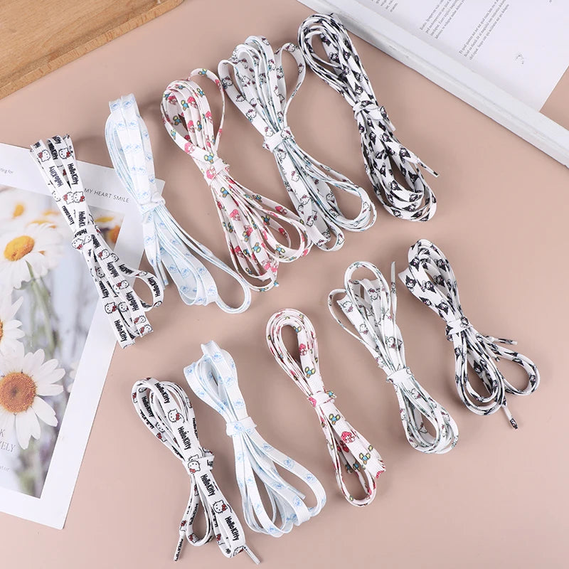 New 120Cm/150Cm 1Pair Flat Shoelaces Kuromi Hello Kitty No Elasticity Sneakers Laces Casual Thicken Shoes Accessories