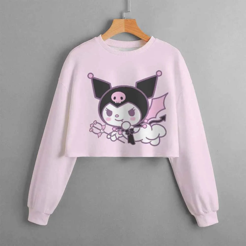 Autumn and winter new Hello Kitty girls short sweater printed hoodie casual cartoon children's clothing comfortable top