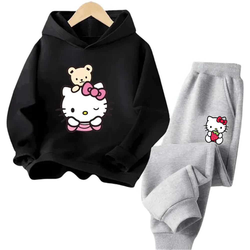 Hello Kitty Boys Girls Hoodie Trousers Set Children's Sweatshirt + Sweatpants Two-piece Fashion Set age 3-12 Kids Autumn Winter