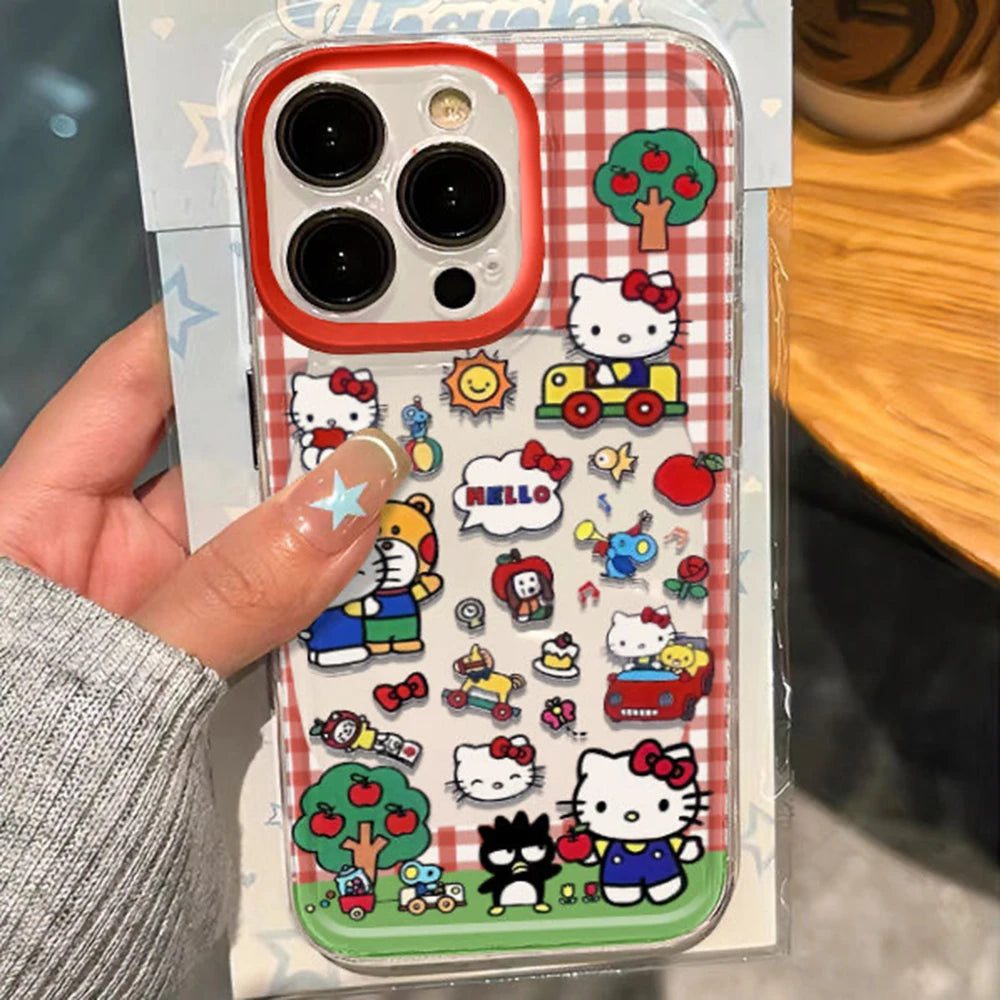 Kawaii Hello kitty Clear Space Phone Case for IPhone 11 12 13 14 15 16 Pro Max Mini X Xs XR 7 8 Plus Se2020 Transparent Cover