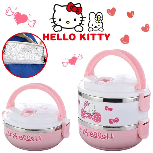 Hello Kitty Lunch Box Lunch Bag Kawaii Portable for School Kids Picnic Bento Box Food Box with Compartments Storage Containers