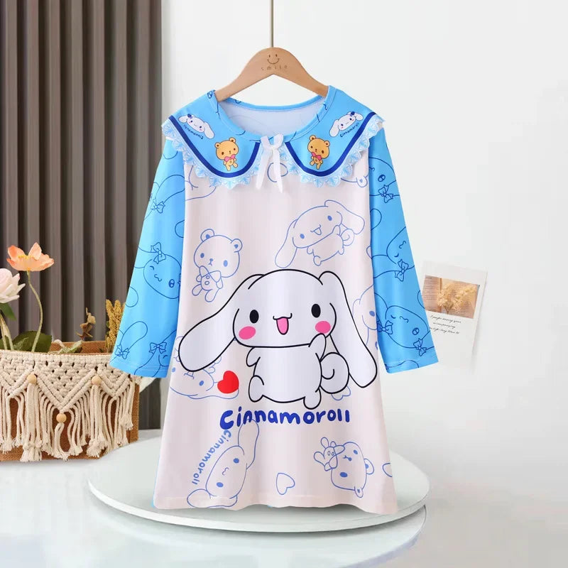 Hello Kitty Kuromi Children's Pajamas Dress Cinnamoroll My Melody Cartoon Baby Anime Kids Set Long Sleeved Skirt Girls