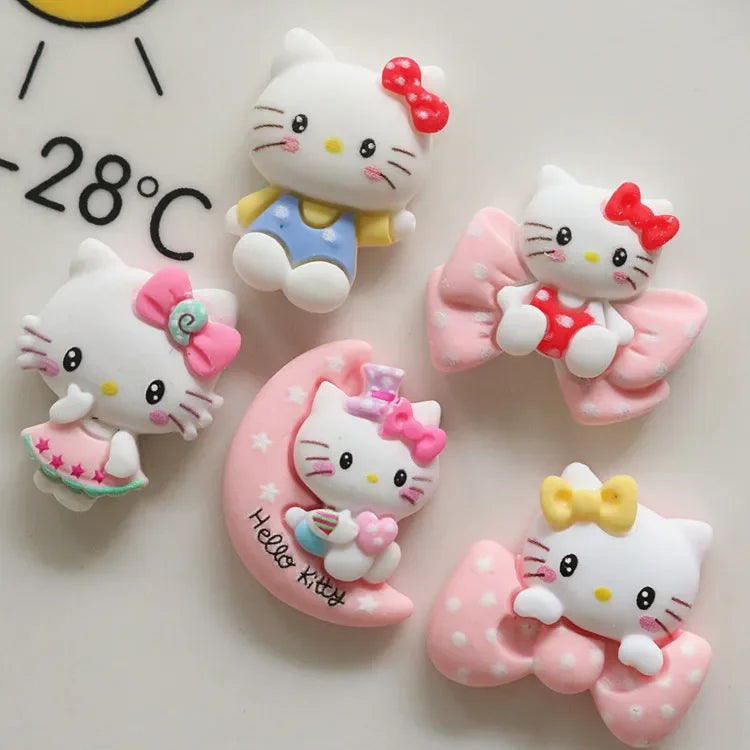 5pcs miniso series sanrio hello kitty cartoon resin flatback cabochons diy crafts materials jewelry making charms