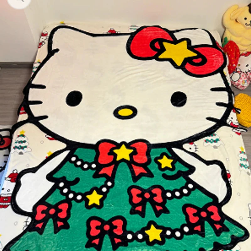 Hello Kitty Shape Halloween Skeleton Blanket Flannel Throw Blanket Lightweight Blankets Soft Cozy for Bed Decor Home Bedsqread