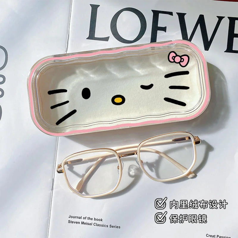 New Hello Kitty Glasses Case Kuromi Storage Box Anime Kawaii Cartoon Transparent Sunglasses Protective Case Gift for Girl