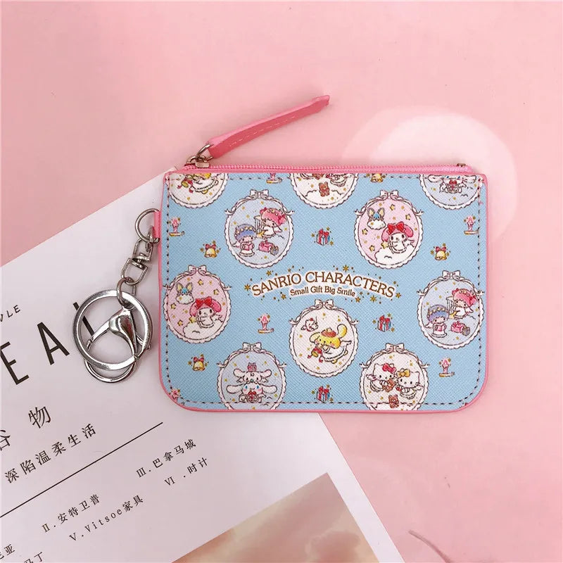 Hello Kitty Coin Purse My Melody Bag Kawaii Wallet Anime Pompom Purin Cinnamoroll Card Holder Children Pu Wallet Gifts