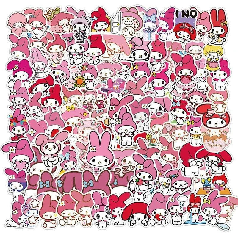 50/100Pcs Sticker Kawaii Hello Kitty Kuromi Melody Cinnamoroll Laptop Skin DIY Diary Stationery Stickers Kids Toys Gifts