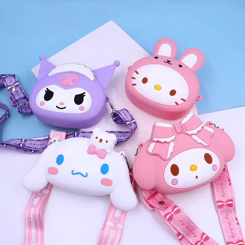 Bag Kawaii Hello Kitty Cinnamoroll Silica Gel Shoulder Bags Kuromi My Melody Coin Purse for Girl Cute Doll Handbag Gift