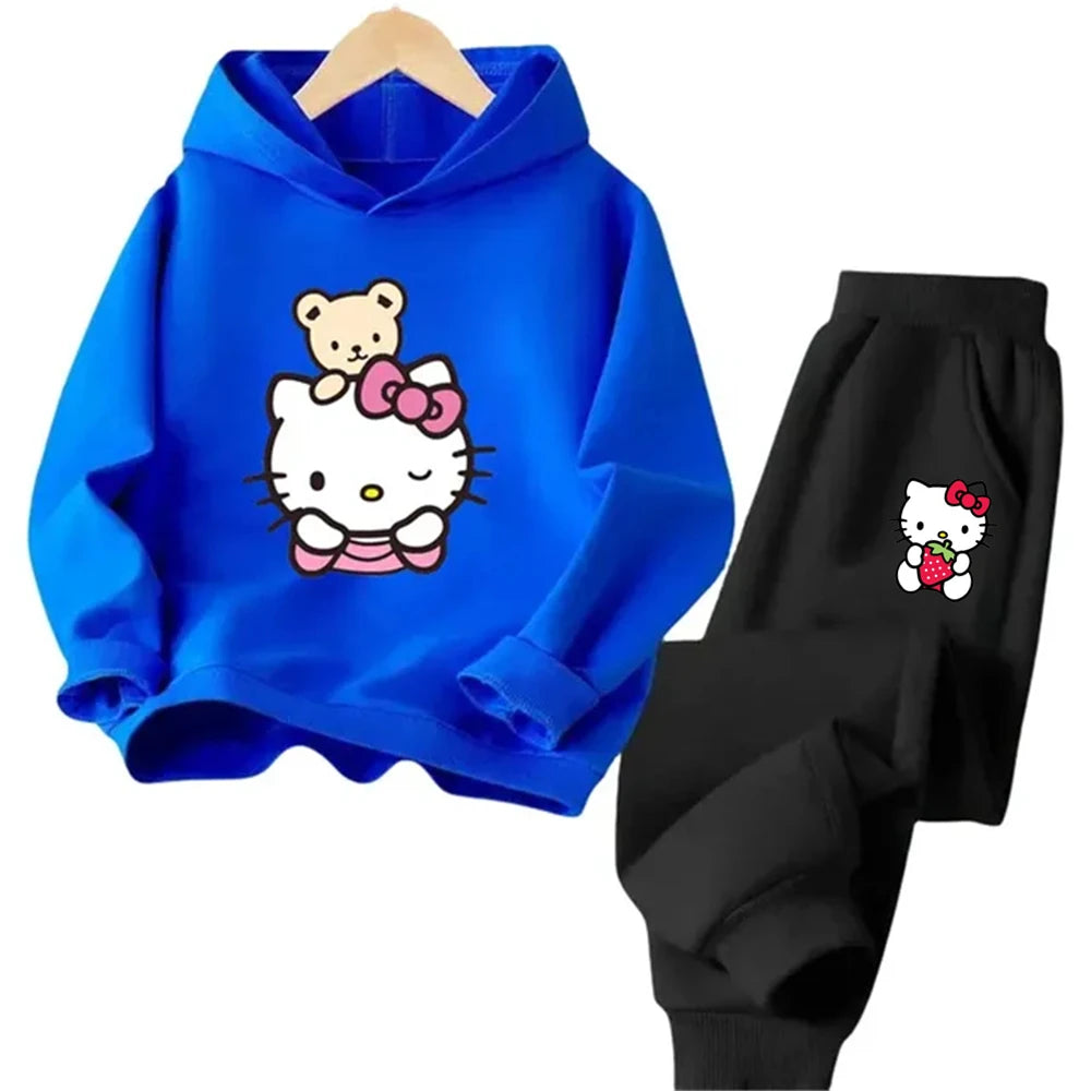 Hello Kitty Boys Girls Hoodie Trousers Set Children's Sweatshirt + Sweatpants Two-piece Fashion Set age 3-12 Kids Autumn Winter